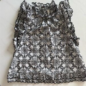 Anthropologie Black and White Embroidered Blouse